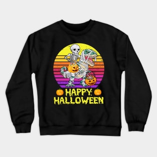 Happy halloween Skeleton Riding Mummy Dinosaur Crewneck Sweatshirt